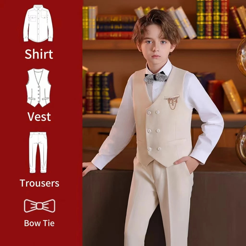 Classic Boy's Suit Set Sequin Suit Jacket Vest Pants Set Tuxedo For Boys Flower Boy Mini Suit Evening Party Wedding Suit For Boy Good Vibrations
