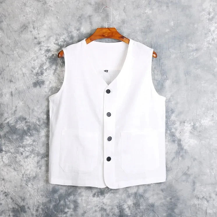 Men's Vest Dress Linen Cotton Waistcoat Jacket Male Formal Gilet For Mens Jeans Summer Casual Business Victorian Clothing