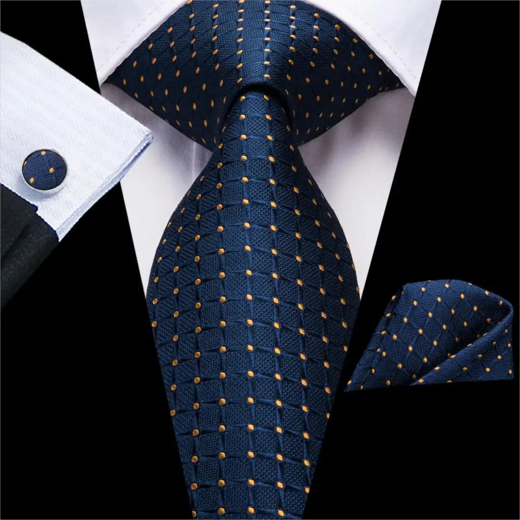 Hi-Tie Navy Blue Solid Paisley Silk Wedding Tie For Men Hanky Cufflink Mens Necktie Set Business Party New Design Dropshipping Good Vibrations