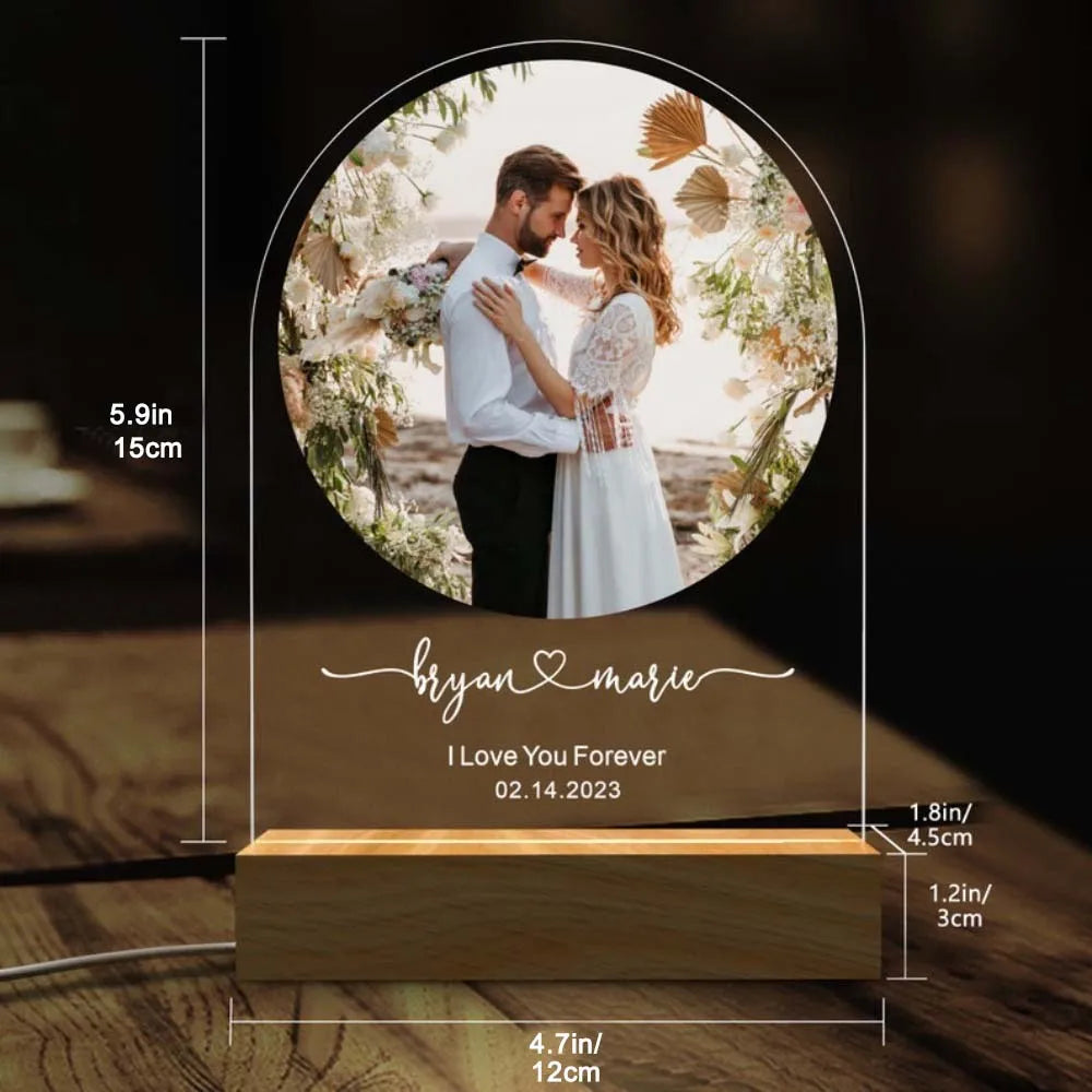 Custom Photo Wedding Acrylic Plaque LED Light Anniversary Gifts With LED Light Newly Engagement Frame Gift Personalized Photo Good Vibrations