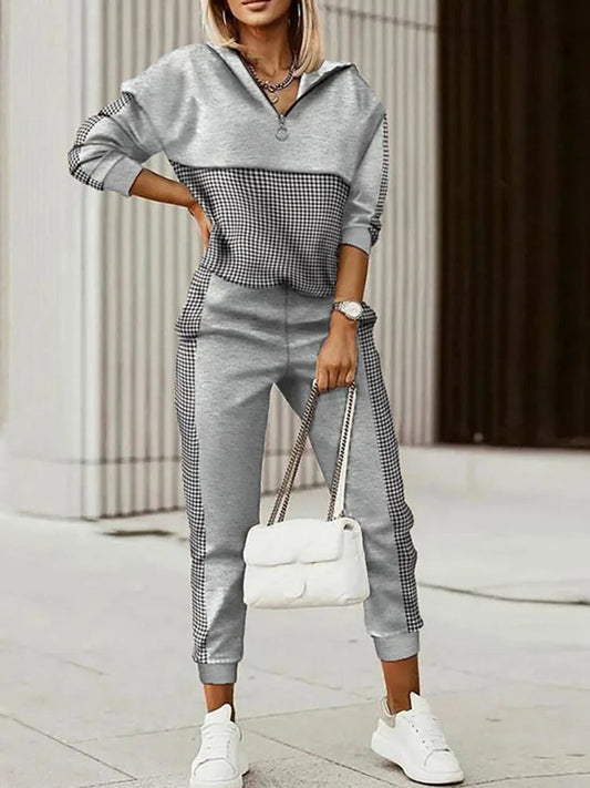 Spring Autumn Lady Casual Long Pants Suit Women Patchwork Zip Top Print Trousers Set Loose High Waist Pants Two Piece Set Outfit Good Vibrations