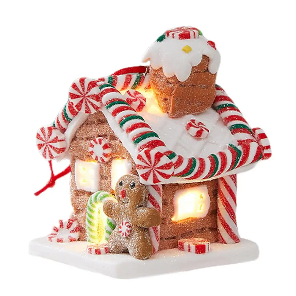 Gingerbread House Tree Topper Light Up Mini Gingerbread House Ornaments Soft Clay Fairy Tale Candy House For Christmas Tree Good Vibrations