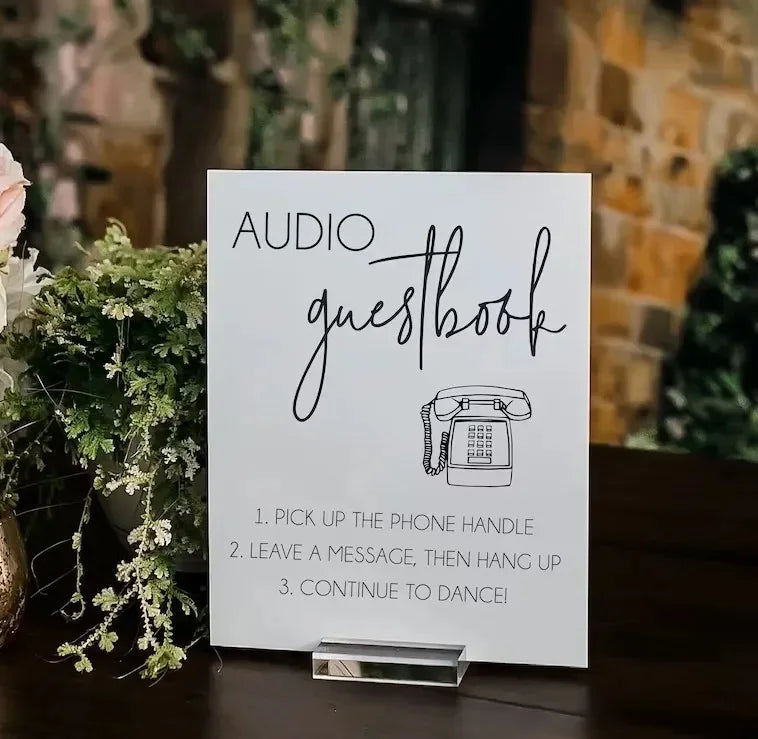 Audio Guestbook Pick Up The Phone Leave A Message For The Newlyweds Clear Glass Look Acrylic Wedding Sign Guest Book Good Vibrations
