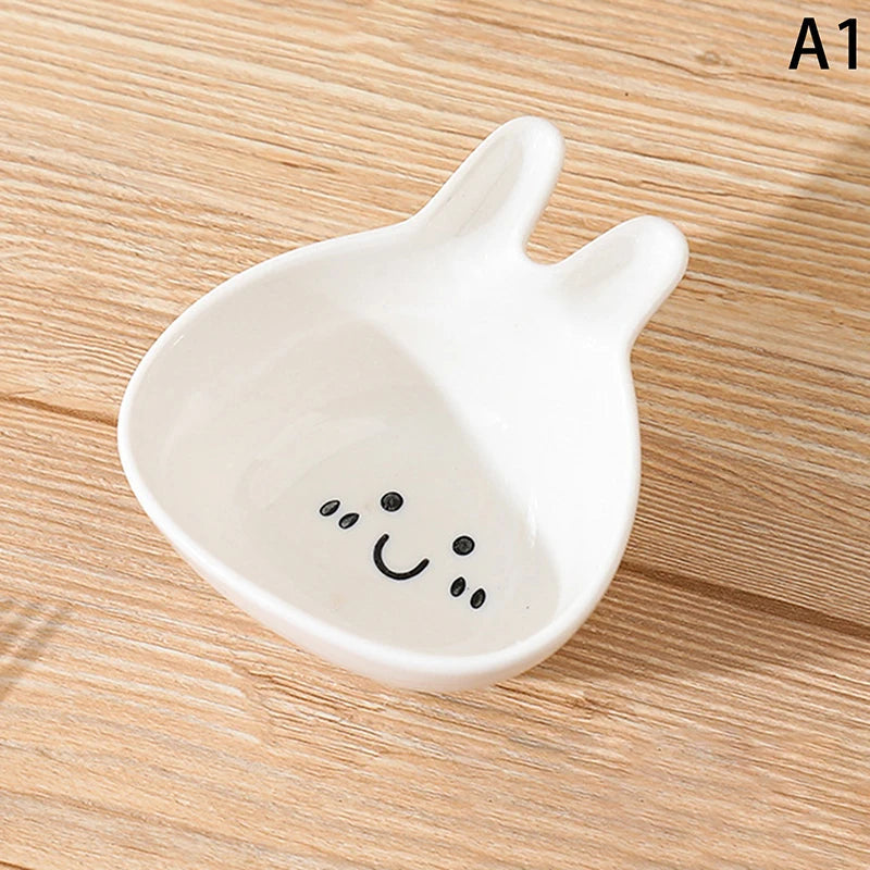 Ceramic Dipping Plate With Handle Sauce Plate Cartoon Rabbit Cat Seasoning Plate Sushi Dipping Bowl Snack Plate Kitchen Supplies Good Vibrations