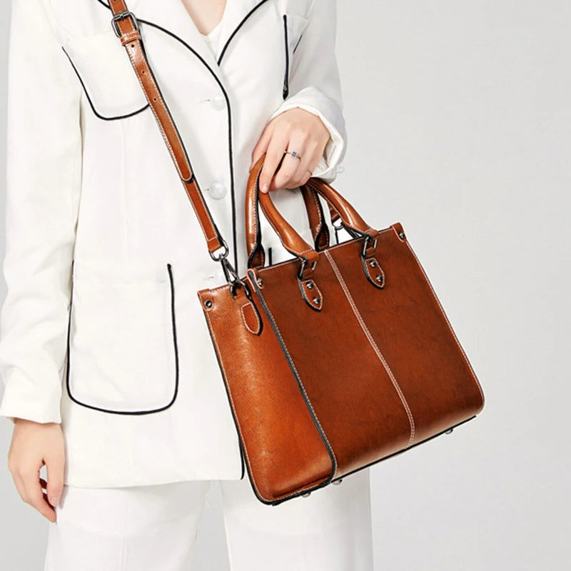 Women Handbag Cross body Shoulder Tote Bag Genuine Leather Shopping Fashion Office Female Real Cowhide Messenger Top Handle Bags Good Vibrations