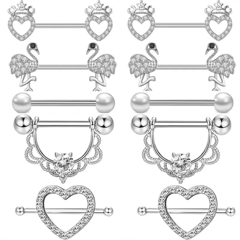 Stainless Steel Pink Bunny Nipple Piercing Jewelry Set 14G Green Bat Nipple Rings Bulk Cat Nipple Barbell Pack Piercing Pezon