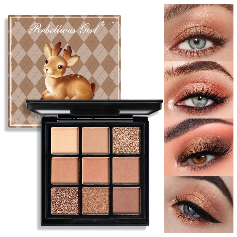 9-Grid Eye Shadow Palette Make-up for Women Glitter Pearlescent Matte Eyeshadow Cosmetics Shimmer Long Lasting Makeup Products Good Vibrations