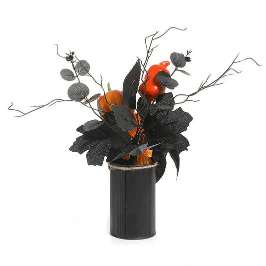 Halloween Home Room Decoration Simulation Pumpkin Maple Leaf Flower Table Decor, Halloween Pumpkin Barrel Decoration Props Good Vibrations