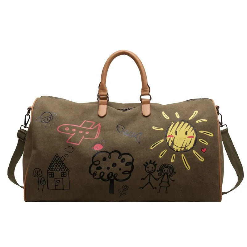 Large Capacity Travel Bag Women Duffle Carry on Luggage Bag Graffiti Personality Weekend Tote Bags For Gym Fitness Good Vibrations
