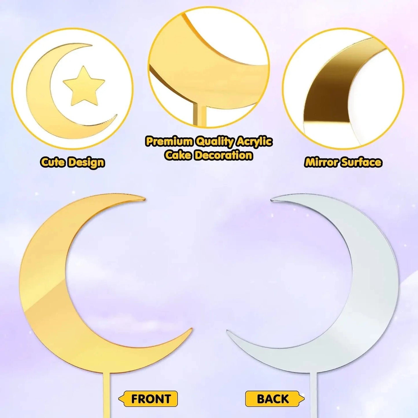 27pcs/set Gold Acrylic Star Moon Ramadan Cake Topper for Ramadan Kareem Birthday Party DIY Cake Decoration Supplies Baby Shower Good Vibrations
