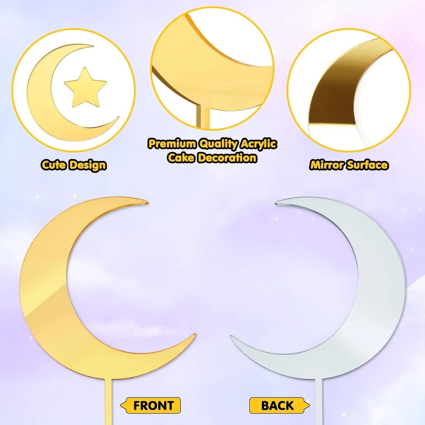 27pcs/set Gold Acrylic Star Moon Ramadan Cake Topper for Ramadan Kareem Birthday Party DIY Cake Decoration Supplies Baby Shower Good Vibrations