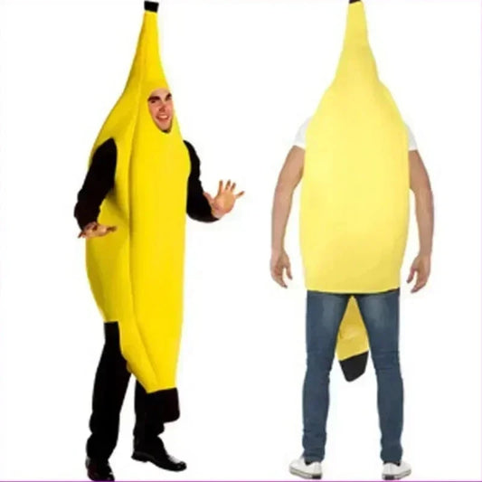 Halloween Banana Costume Funny Couple Outfit for Adults and Kids Fruit Vegetable Cosplay Fancy Dress for Carnival Party Decor Good Vibrations