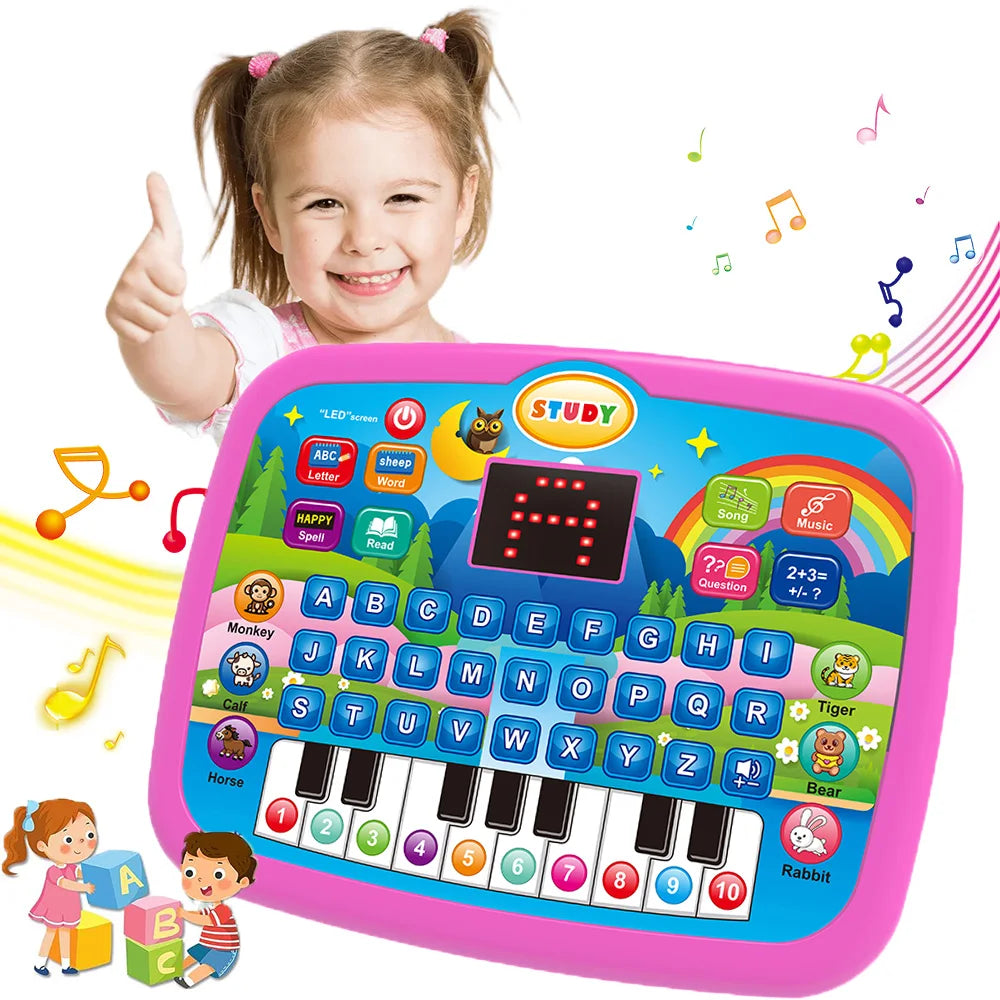 Kids’ Education Tablet Toy, Age 3+ Literacy Math Music Learning, Doubles as Electronic Keyboard, Birthday Christmas Gift Good Vibrations