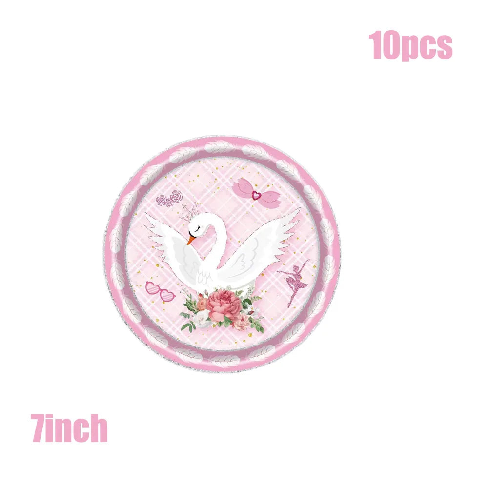 Pink Swan Ballet Theme Party Disposable Tableware Paper Plates Napkins Princess Girls Happy Birthday Party Decor Good Vibrations