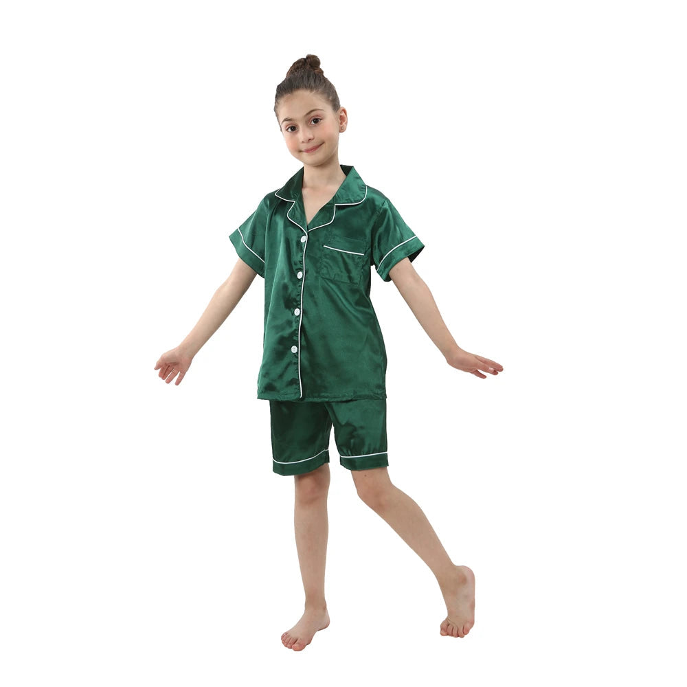 Boys Girls Satin Silk Pajamas Sets for Kids Toddler 2 to 3 4 5 6 7 8 9 10 11 12 13 14 Years Long/Short Sleeved Pink Red Pijamas Good Vibrations