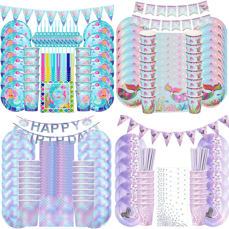Mermaid Party Decorations Supplies Mermaid Disposable Plates Cup Napkins Set for Girls Baby Shower Mermaids Princess Birthday Good Vibrations
