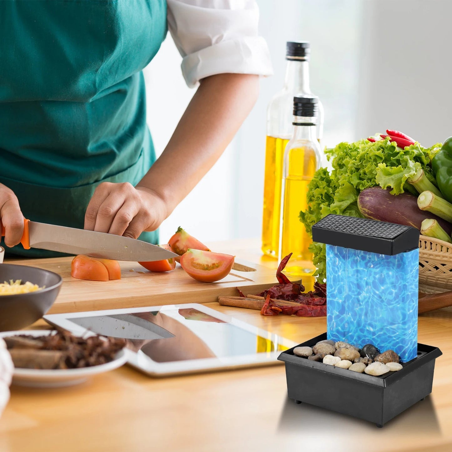 Desktop Water Fountain LED Indoor Decorative Fountain Creative Craft Home Decor Small Waterfall Fountains Zen Meditation Fountai Good Vibrations Adult Super Store