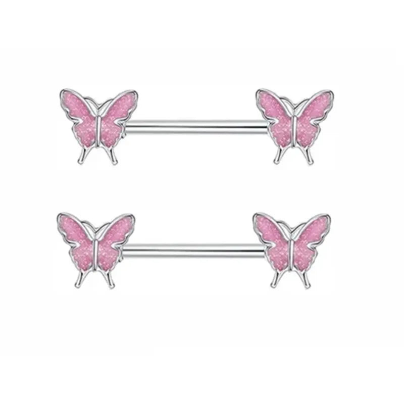 1Pair Pink Butterfly Nipple Piercing Jewelry Shiny Crystal Nipple Rings For Women Girls Heart Nipple Barbells Piercing Pezon Good Vibrations Adult Super Store