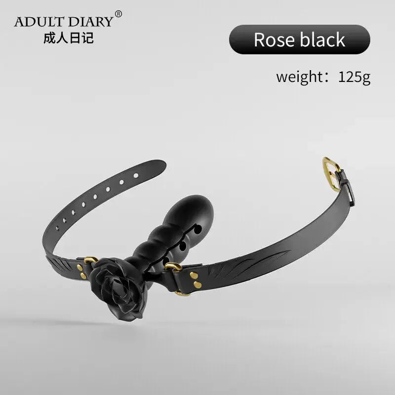 Silicone Rose Mouth Gag Extender Ball Oral Fixation Erotic Toys PU Harness Strap Belt Bdsm Bondage Costume Face Mask Adult Games GOOD Vibrations