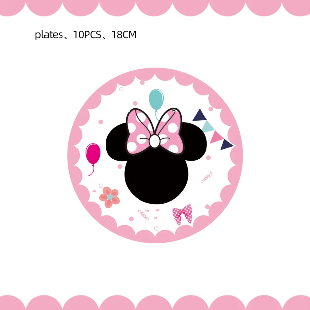 Minnie Mouse Birthday Decoration Disposable Cups Plates Tablecloth Cake Latex Balloon Baby Shower Kids Girls Party Supplies Good Vibrations