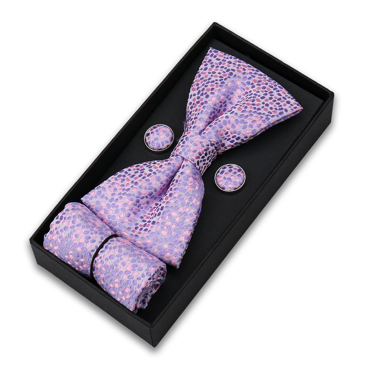 Bowtie For Men Set Gift Box Business Gift Fashion Bow Tie Pocket Square Cufflinks Set Bowtie 3pcs For Wedding Hanky Cravata Neck Good Vibrations