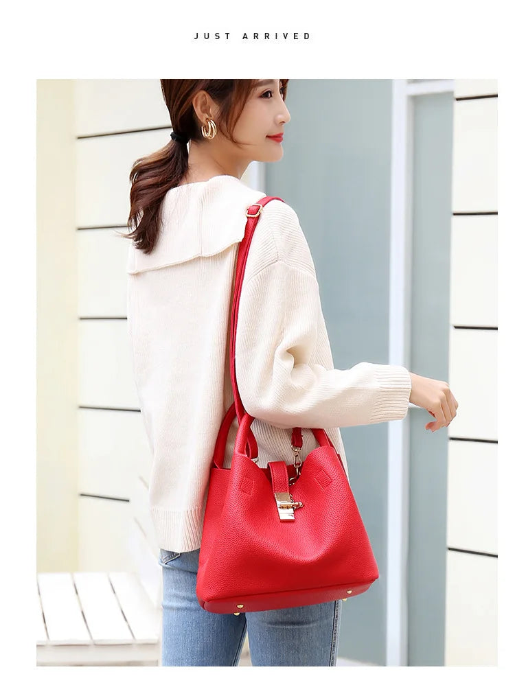 Woman shoulder bag Large capacity Handbag for Women Crossbody bag Lychee pattern PU Portable bucket bag ladies messenger bags Good Vibrations