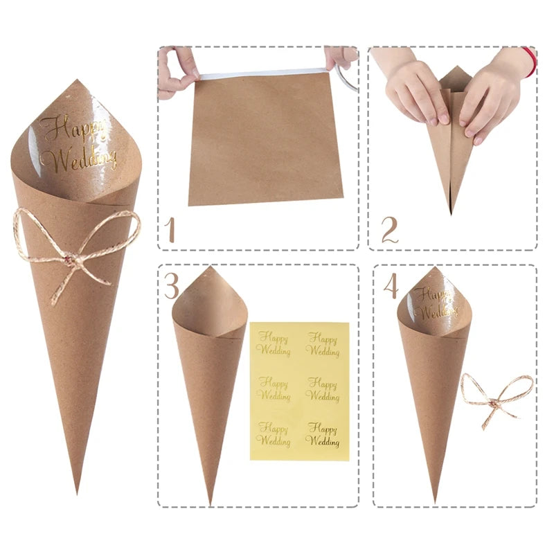 Kraft Paper Wedding Tray Confetti Cone Stand Box Tray Rustic Wedding Decoration Wedding Confetti Cones Wedding Cones Set supply Good Vibrations