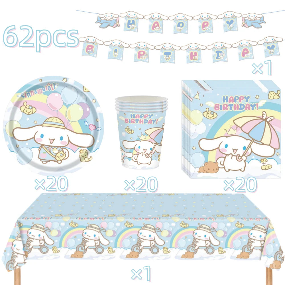 Cinnamorolls Birthday Party Decoration Tableware Set Balloons Cup Plate Banner for Kids Party Favors Baby Shower Supplies Good Vibrations