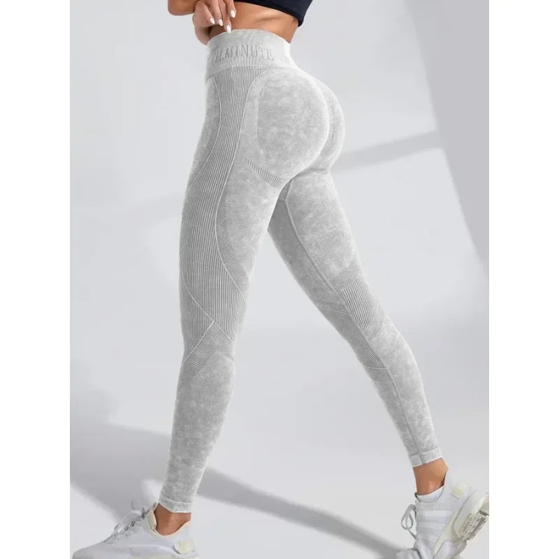 Women Seamless Gym High Waist Yoga Pants Hip Lifting Outdoor Sports Tight Waist Letter Sand Washed Pants Exercise Yoga Leggings Good Vibrations
