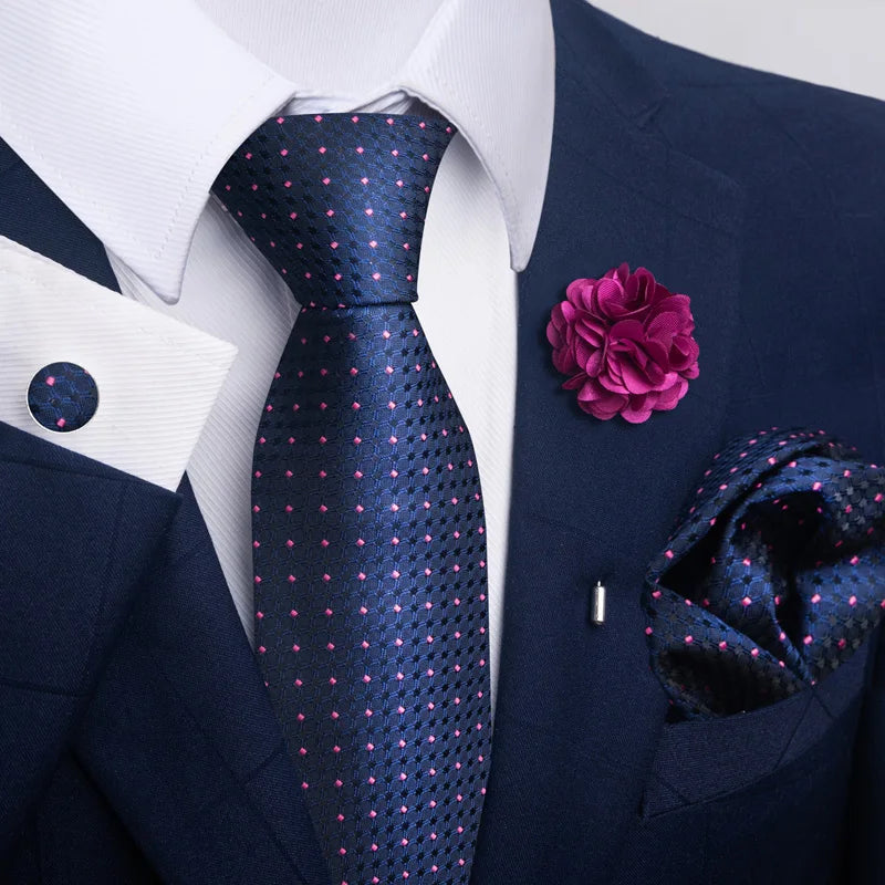 Luxury Mens Ties Floral Black Gold Ties Paisley NeckTie Pocket Square Cufflinks Brooch Set Men's Wedding Party Tie Good Vibrations