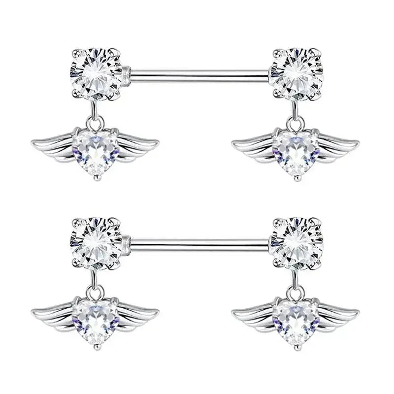 Pink Devil Nipple Piercing Jewelry Set Heart Crystal Nipple Rings Bulk Shiny Butterfly Nipple Barbell Dangle Lot Piercing Pezon