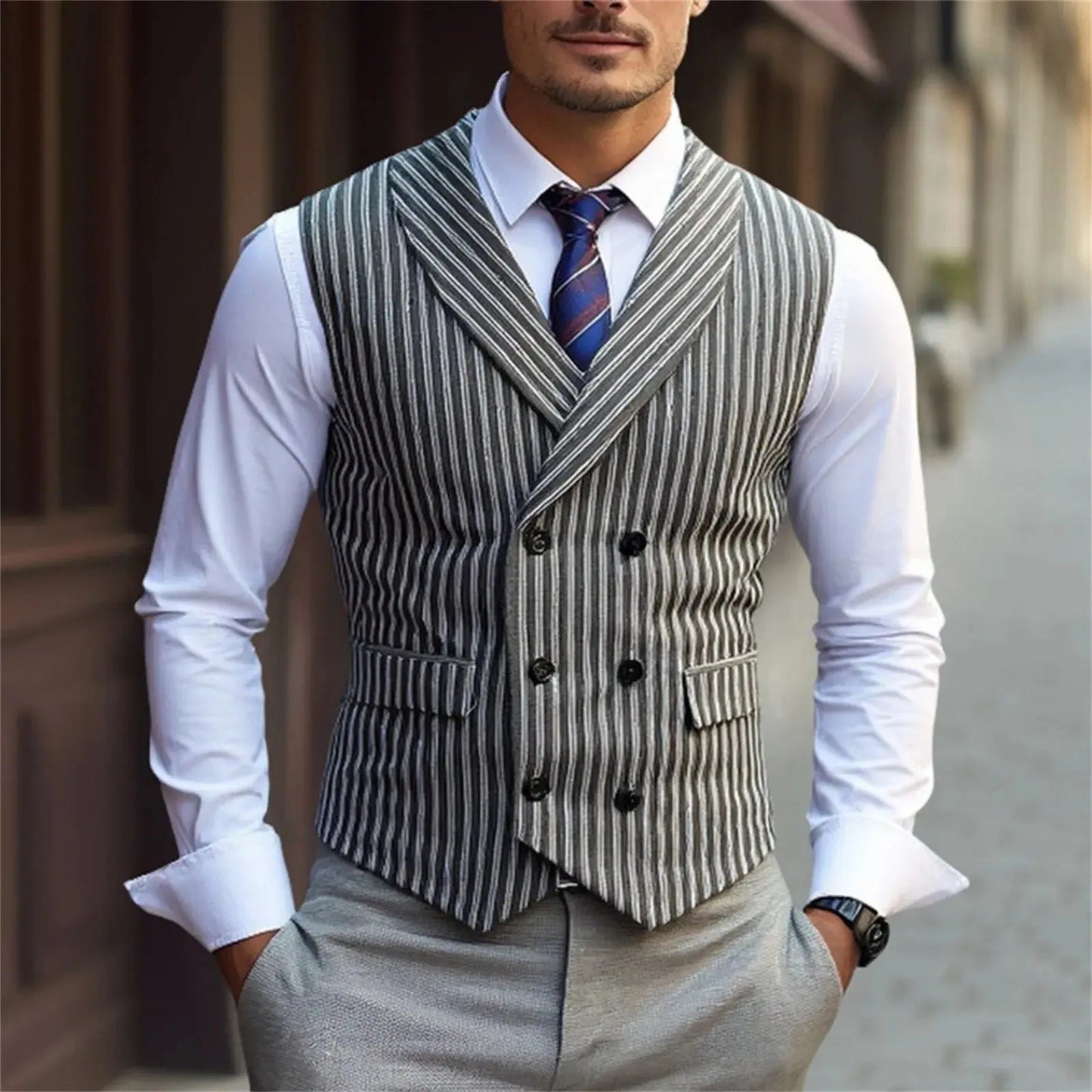 2025 Men's Spring Casual Single Button Suit Vest V Neck New Style British Men's Suit Vest Waistcoat Formal Business Suit Vest Good Vibrations