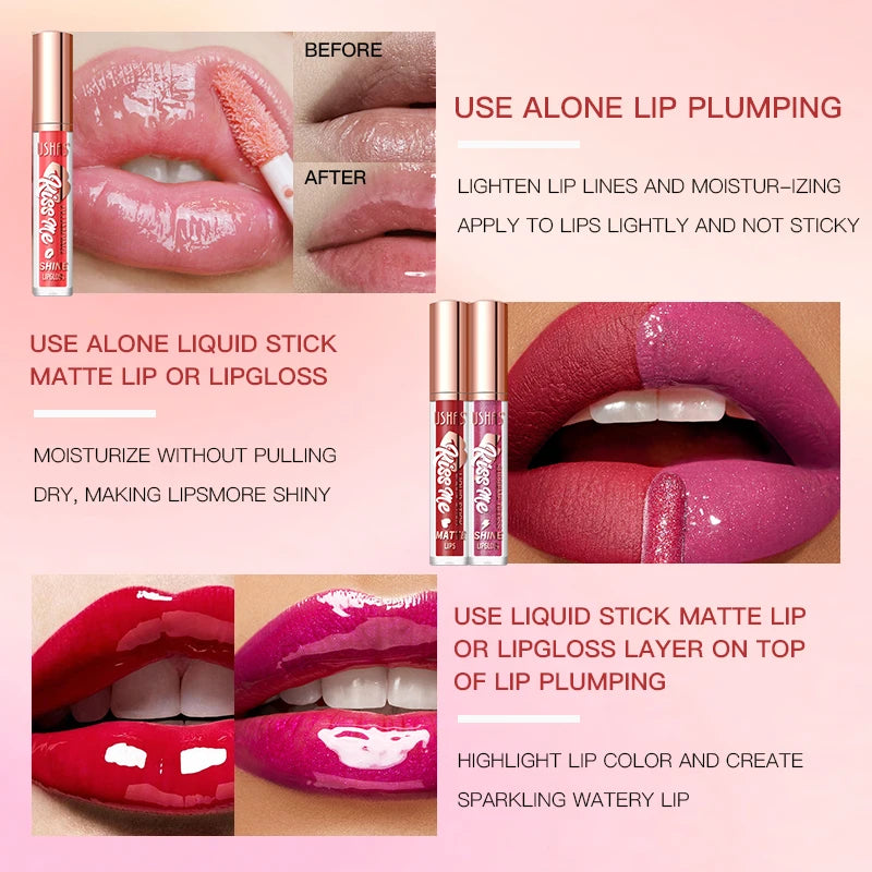 USHAS 3 Pcs/Set Lip Gloss Set, Matte and Glossy Lip Glaze Suit, 3 Different Colors in 1 Set, Perfect Gift for Girls&Women Good Vibrations