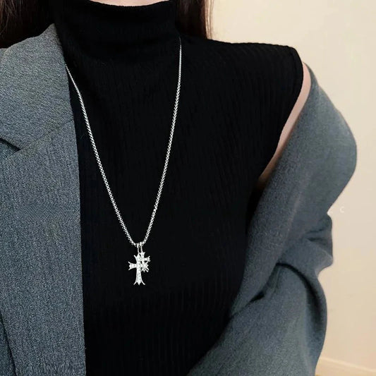 European Cuban Cross Necklace, Hip-Hop Luxury Niche Design, Women’s Long Sweater Chain, Daily/Street Versatile, Perfect Gift Good Vibrations