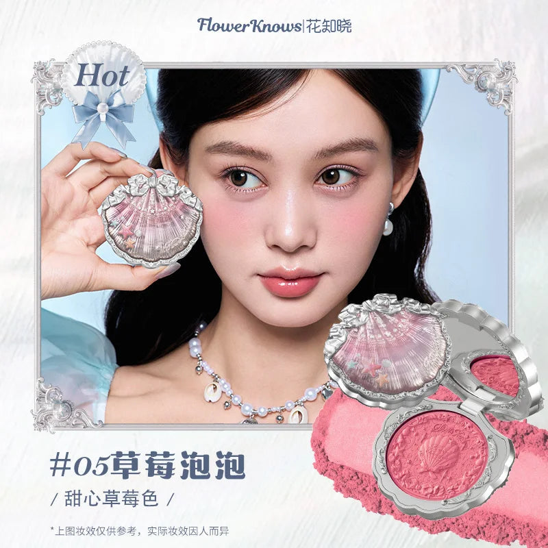 Flower Knows Shell's Jewel Collection Embossed Blush Matte  Powder Satin Highly Pigmented Lightweight Smooth Finish for Cheeks Good Vibrations