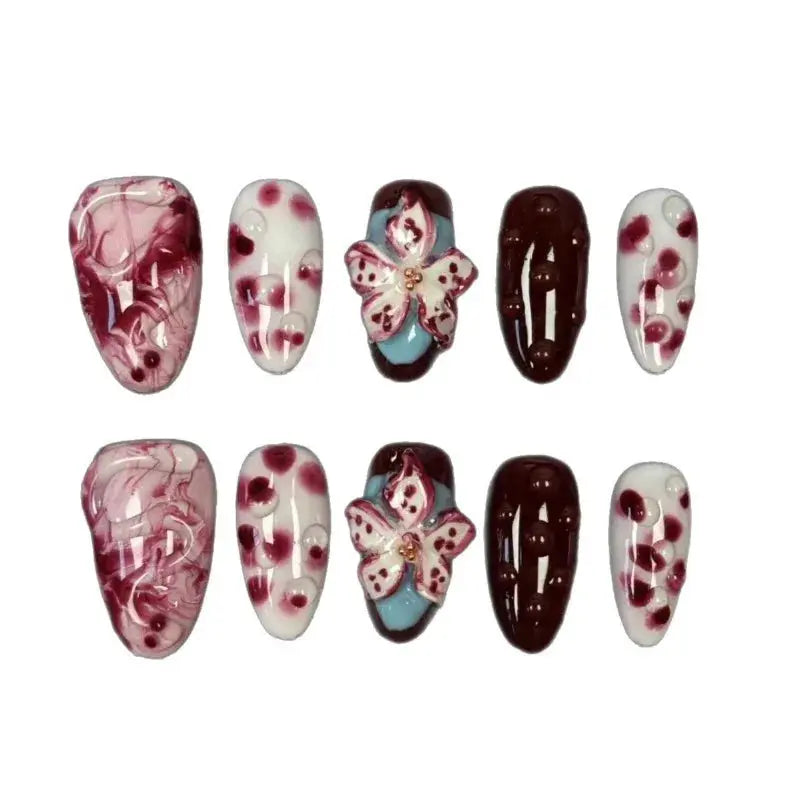 10Pcs Halloween Nails Fake Nails Mid-Length Almond Shape Press on Nails Spotting Design Manicure Arts Good Vibrations
