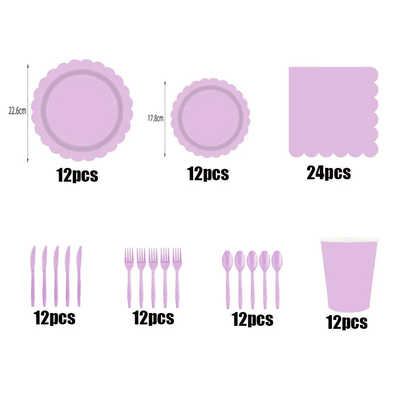 New purple party disposable tableware, baby shower, wedding party decoration, children's adult birthday party event celebration Good Vibrations