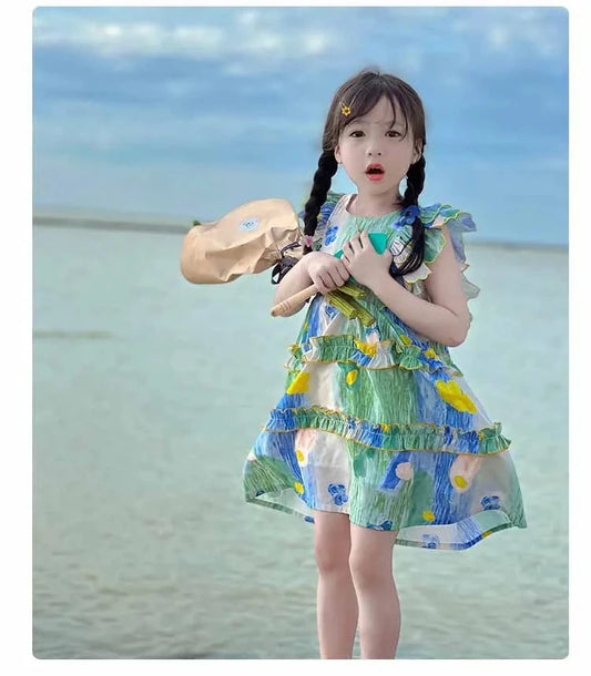Girls sweet dress summer children backless princess skirt children's dress 3-8 years old children's clothing girls floral dresse Good Vibrations