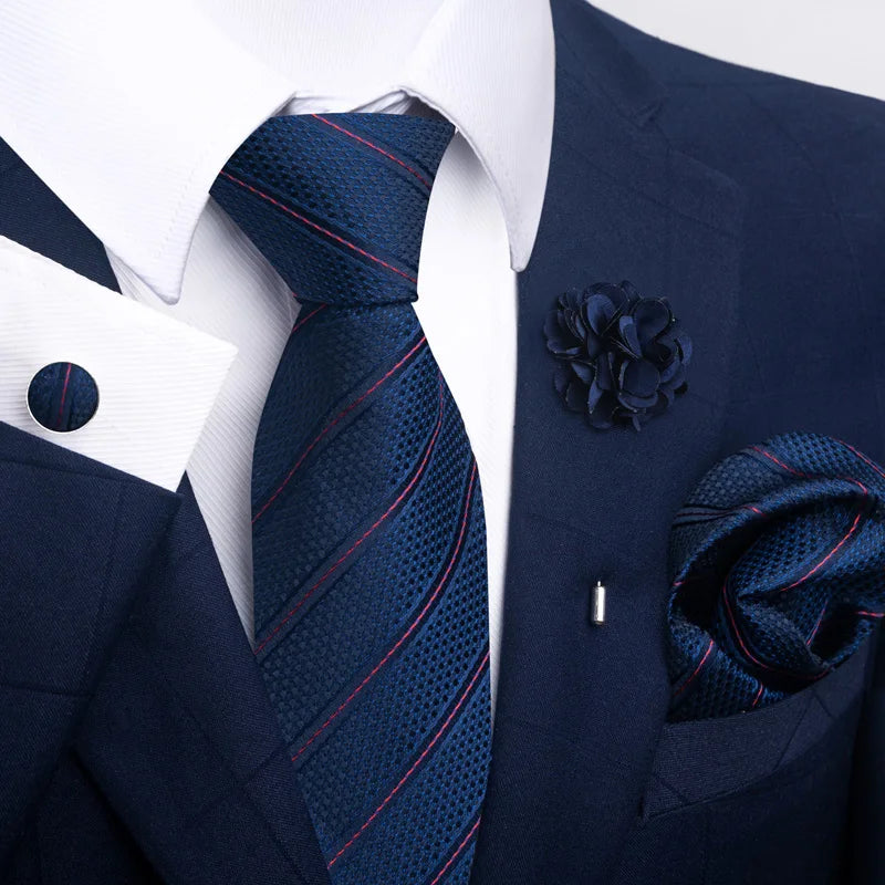 Luxury Mens Ties Floral Black Gold Ties Paisley NeckTie Pocket Square Cufflinks Brooch Set Men's Wedding Party Tie Good Vibrations