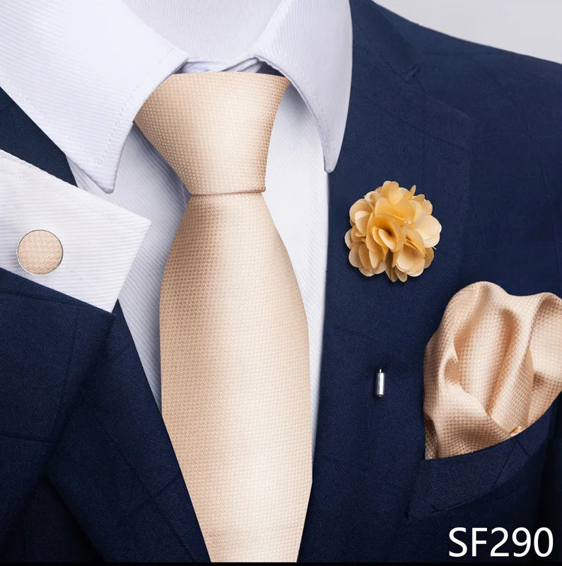 Luxury Mens Ties Floral Black Gold Ties Paisley NeckTie Pocket Square Cufflinks Brooch Set Men's Wedding Party Tie Good Vibrations