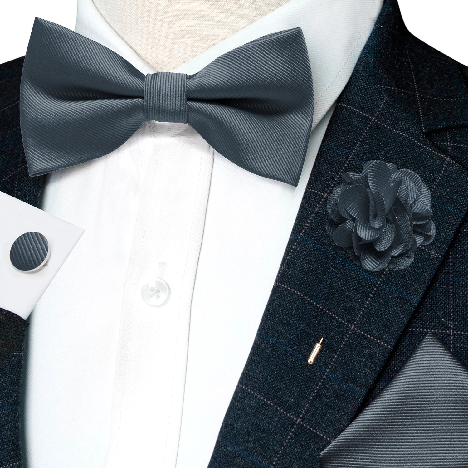 Wedding Bow Tie for Men Solid Pink Pre-tied Bowtie Pocket Square Cufflinks Corsage Set Party Business Silk Butterfly Knot Gift Good Vibrations