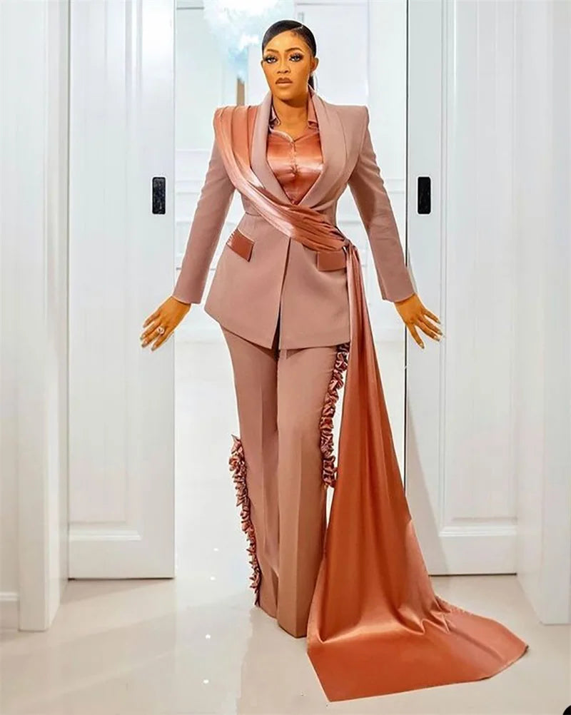 Elegant Mother Of Women Suit Set Blazer+Pants V Neck Jacket Long Tail Wedding Tuxedo Formal Office Lady Tailored Made Prom Dress Good Vibrations