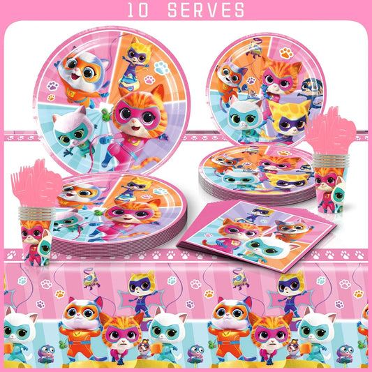 Cartoon Superkitties Birthday Party Decorations Balloons Disposable Tableware Set Paper Plates Banner for Baby Shower Kids Gifts Good Vibrations