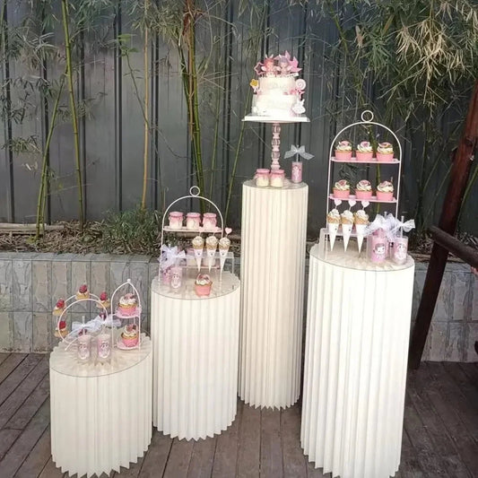 Paper Folding Cylinder Wedding Ramadan Decoration Birthday Anniversary DIY Party Supplies Baby Shower Dessert Table Cake Stand Good Vibrations