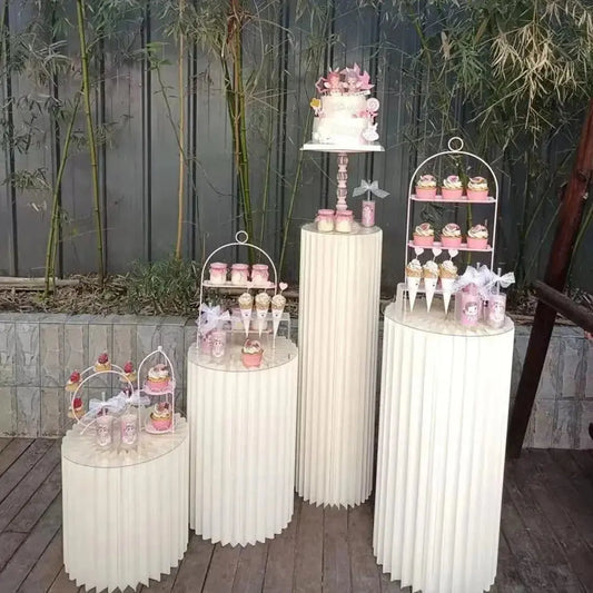 Paper Folding Cylinder Wedding Ramadan Decoration Birthday Anniversary DIY Party Supplies Baby Shower Dessert Table Cake Stand Good Vibrations