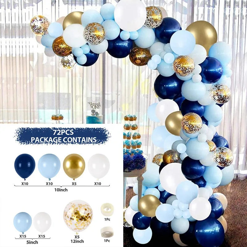 Blue White Metallic Balloons Garland Kit Gold Confetti Balloon Arch for Baby Shower Birthday Graduation Wedding Party Decoration Good Vibrations