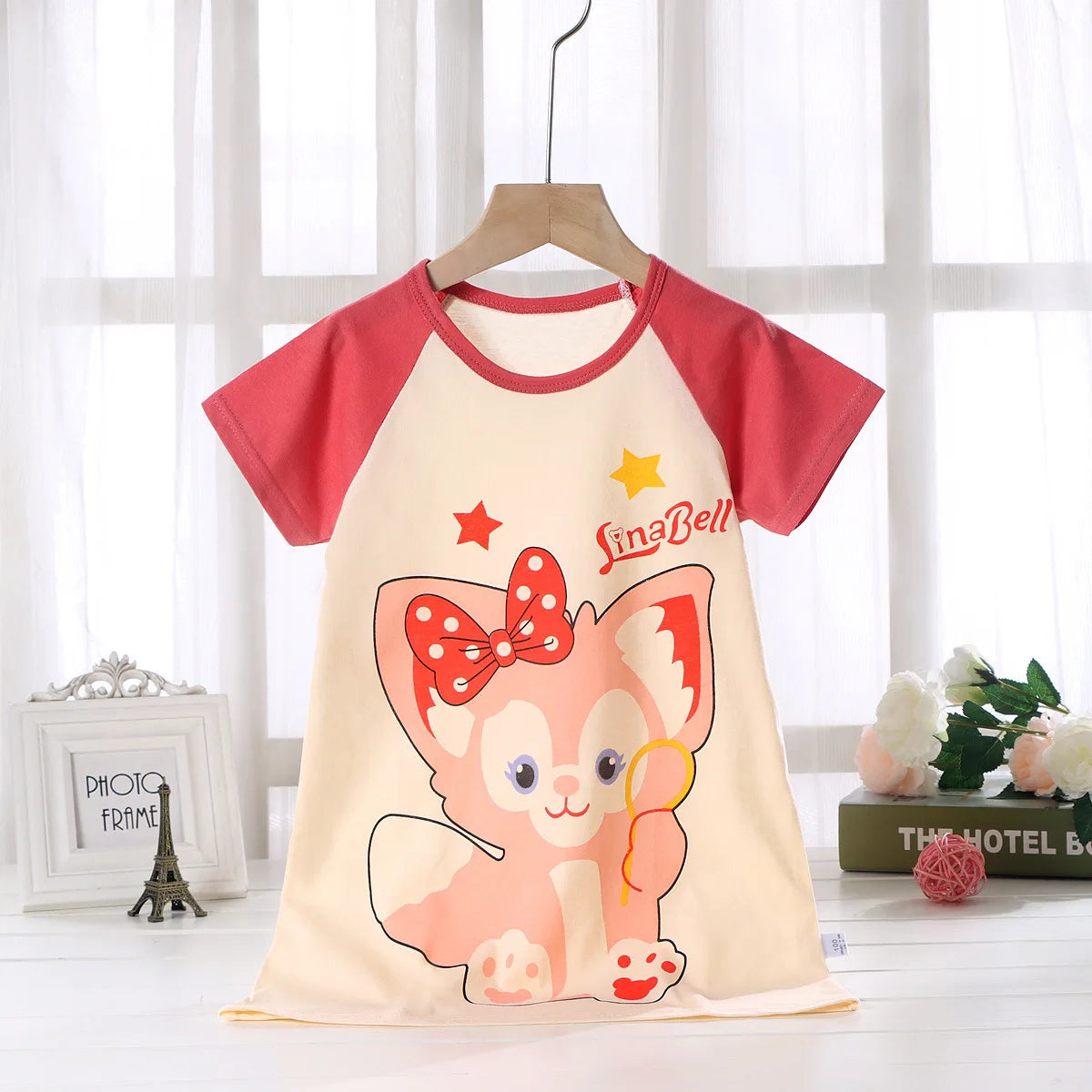 Girls Nightdress Pure Cotton Girl Short-sleeved Air Clothing Thin Section Home Service Children's Pajamas Nightdress Good Vibrations