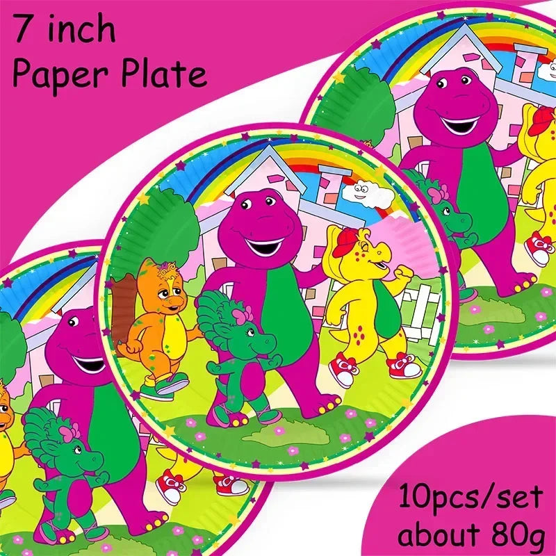 Barney Theme Birthday Party Decorations Cake Topper Birthday CUP Napkin PLATE Straw Swirls Stickers KidsParty Supplies Decor Good Vibrations