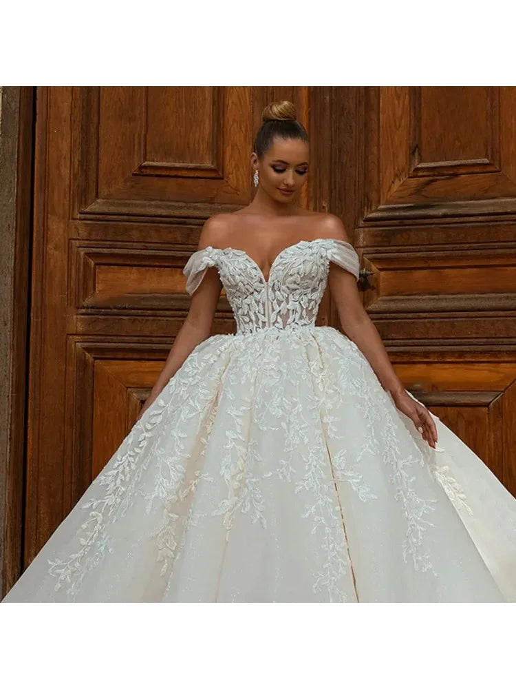 Customized Luxury Off Shoulder Wedding Dresses for Women Chic Court Train Bridal Gown Princess Plus Size Vestido De Novia 2025 Good Vibrations