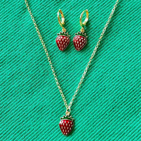 strawberry jewelry necklace earrings set y2k indie jewelry Good Vibrations Adult Super Store